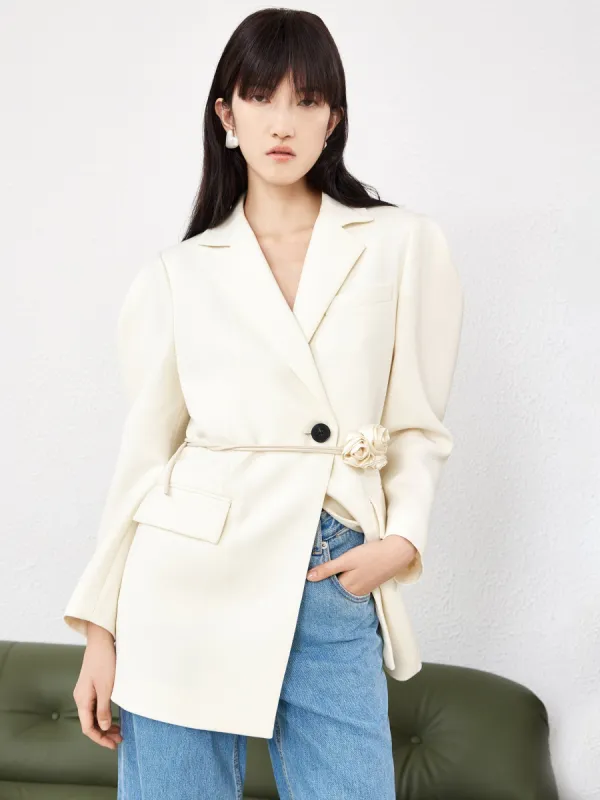 Rose Belted Wool Blend Blazer sold by Mo&Co