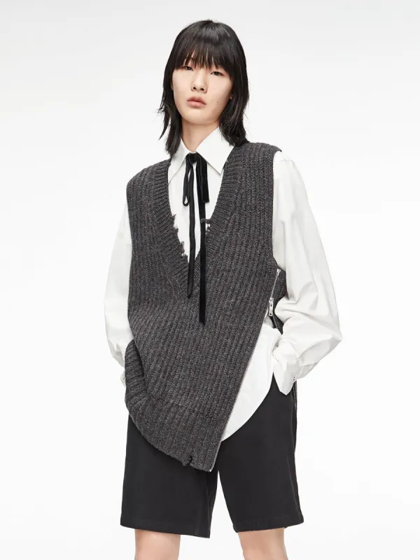 Frayed V-Neck Wool Knit Vest sold by Mo&Co