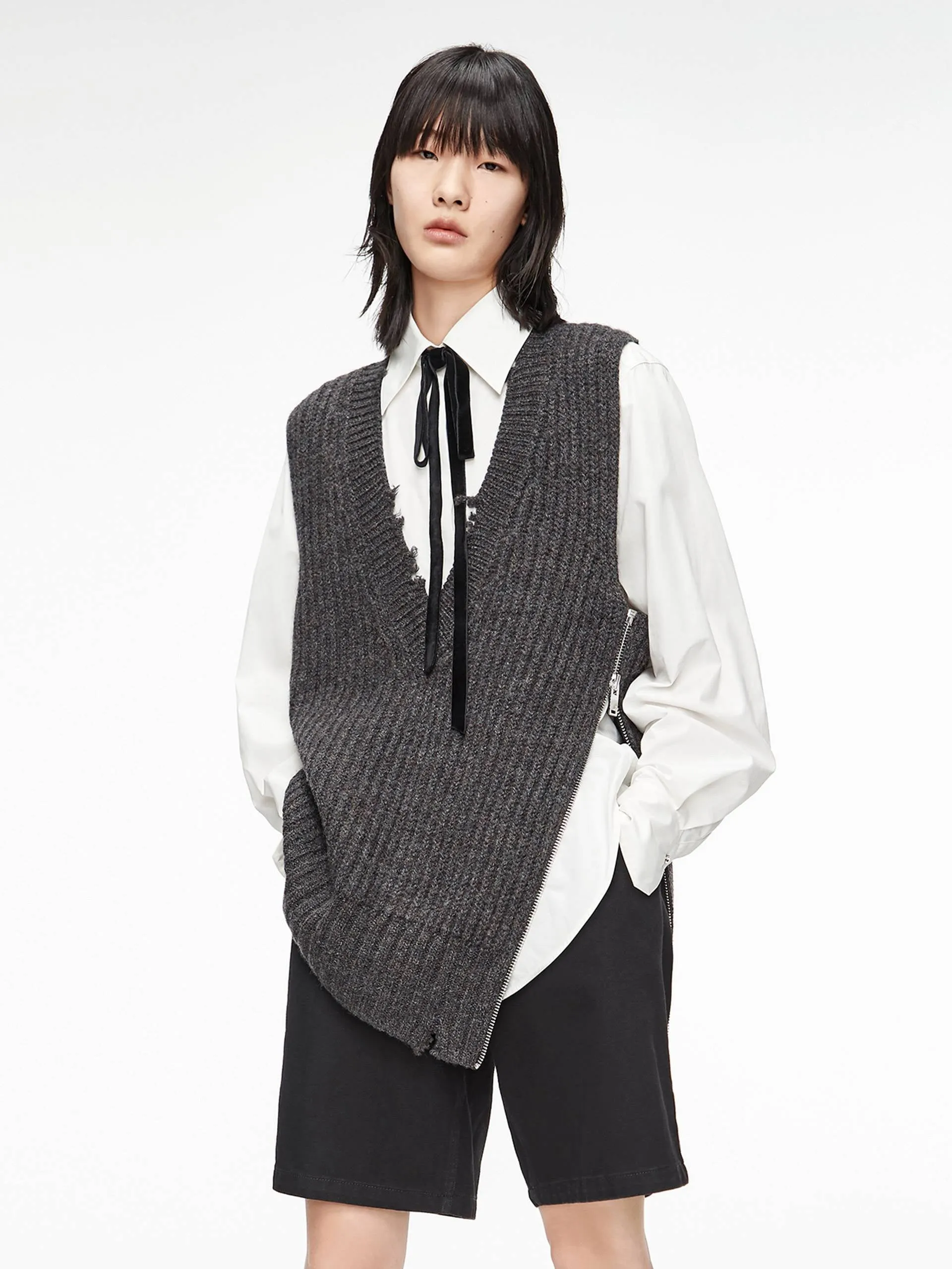 Frayed V-Neck Wool Knit Vest sold by Mo&Co