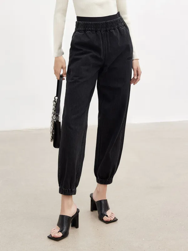 Solid Elastic Waist Carrot Pants sold by Mo&Co