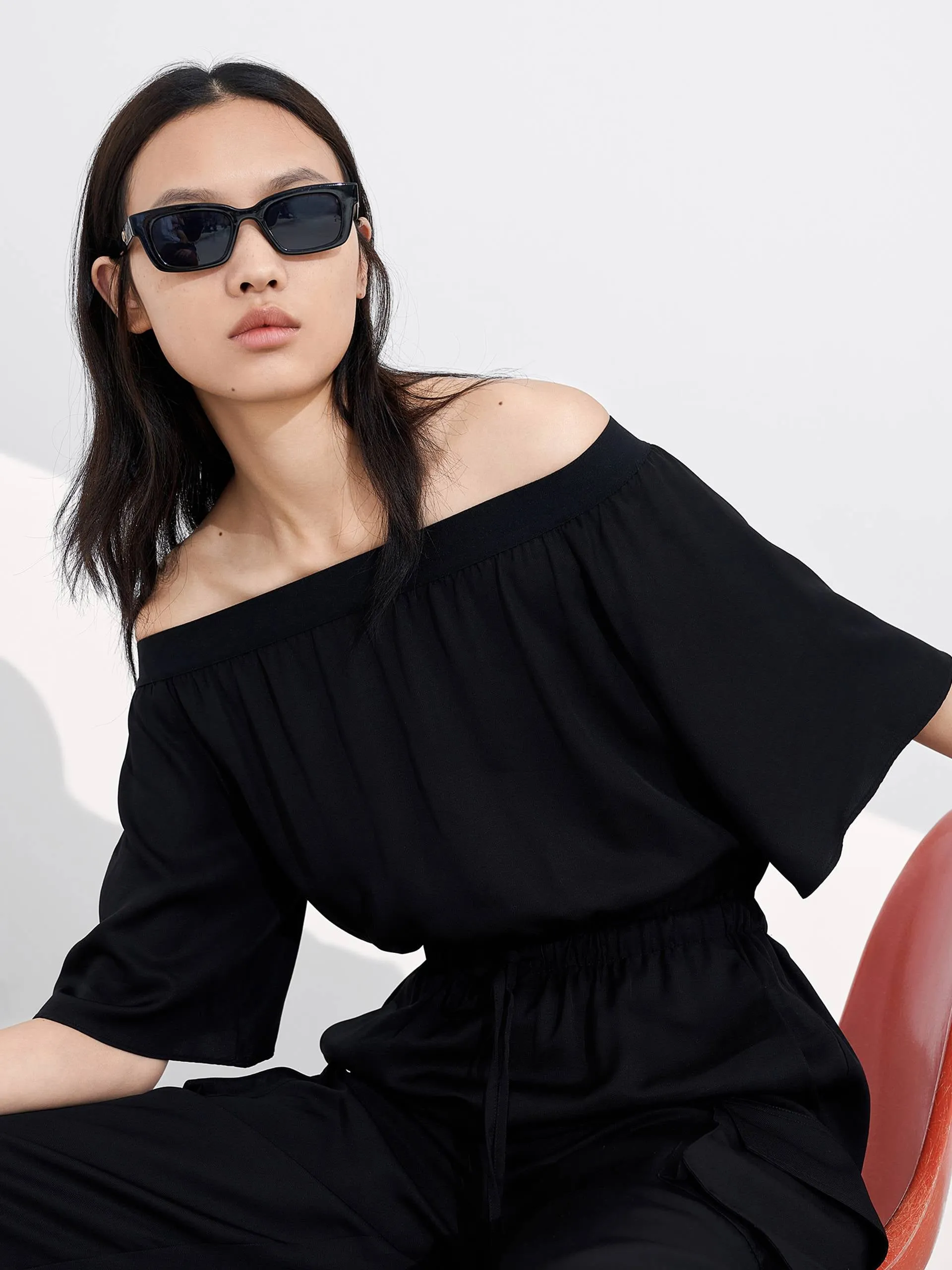 Tiered Layer Ruffle Trim Bardot Jumpsuit sold by Mo&Co product image thumbnail 5