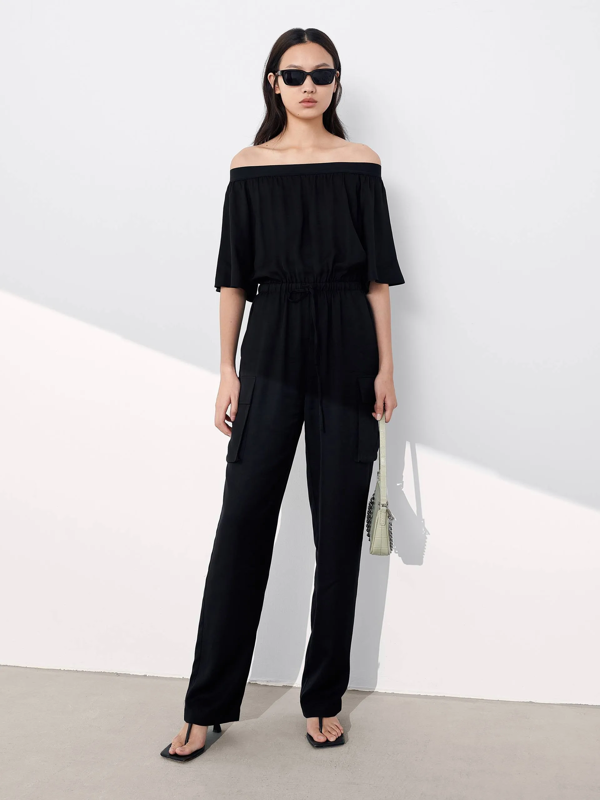 Tiered Layer Ruffle Trim Bardot Jumpsuit sold by Mo&Co product image thumbnail 2