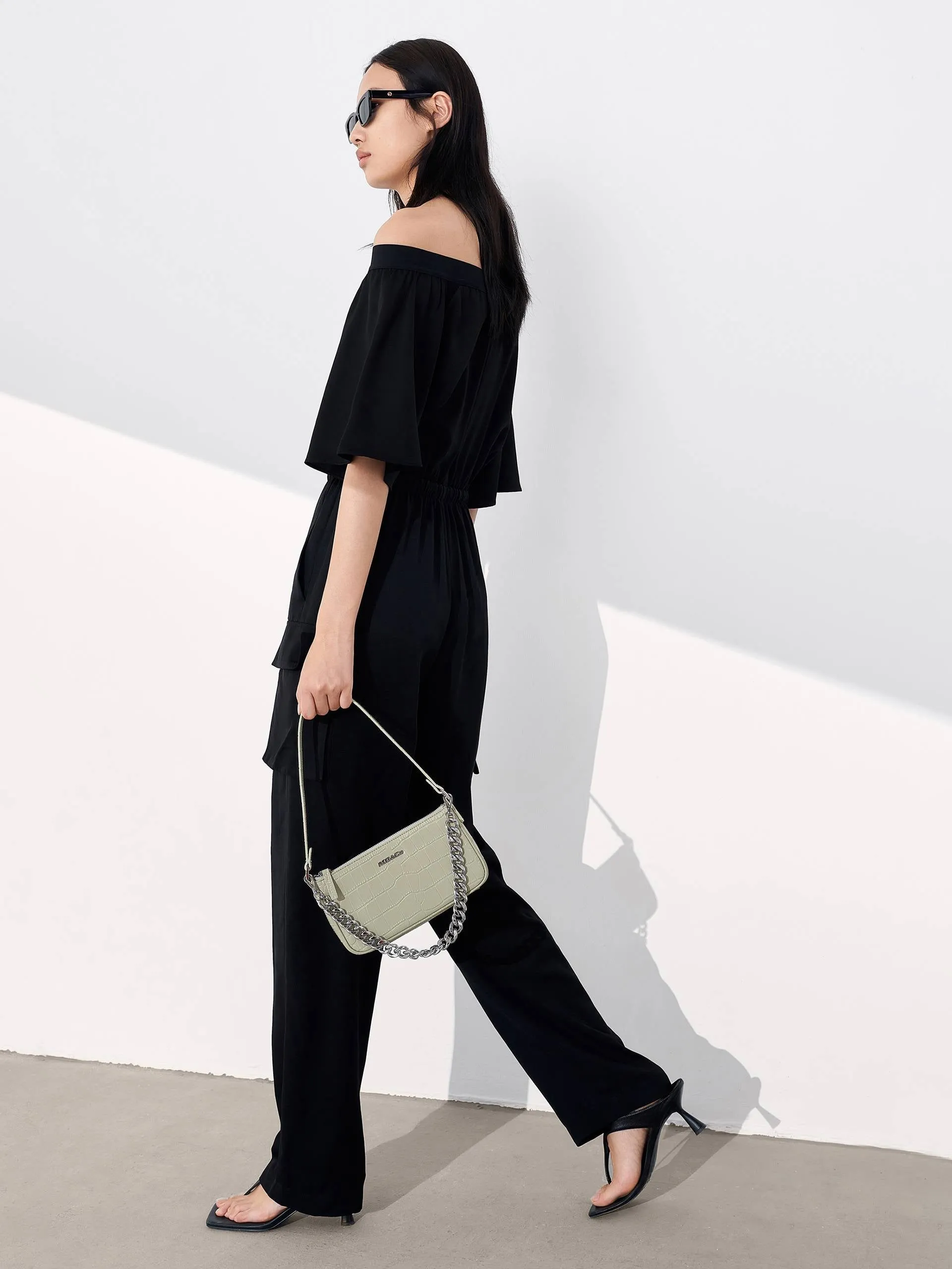 Tiered Layer Ruffle Trim Bardot Jumpsuit sold by Mo&Co product image thumbnail 3