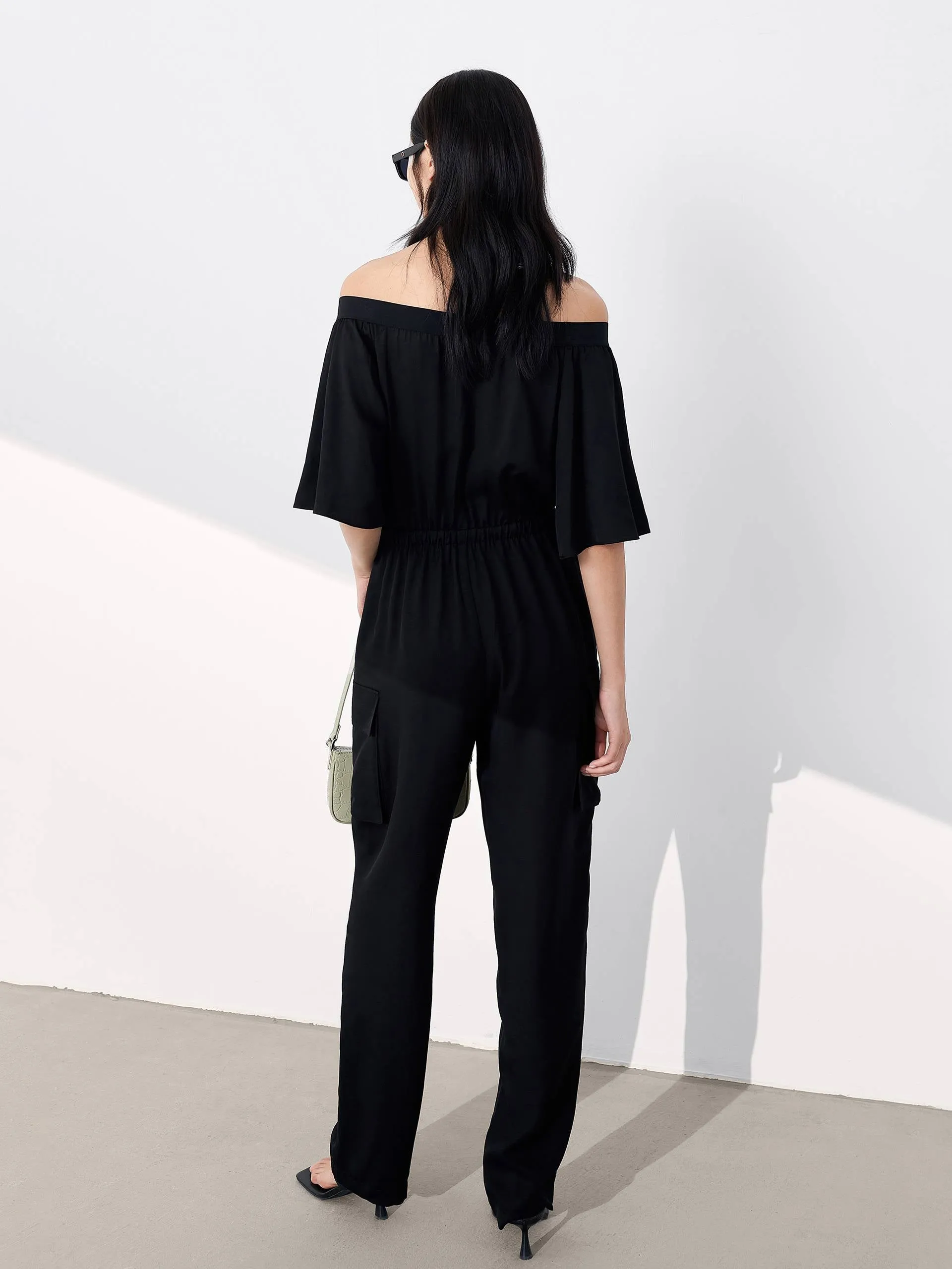 Tiered Layer Ruffle Trim Bardot Jumpsuit sold by Mo&Co product image thumbnail 4