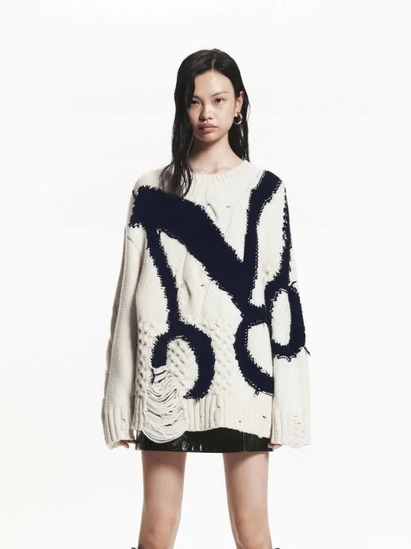 Virgin Wool Distressed Sweater sold by Mo&Co