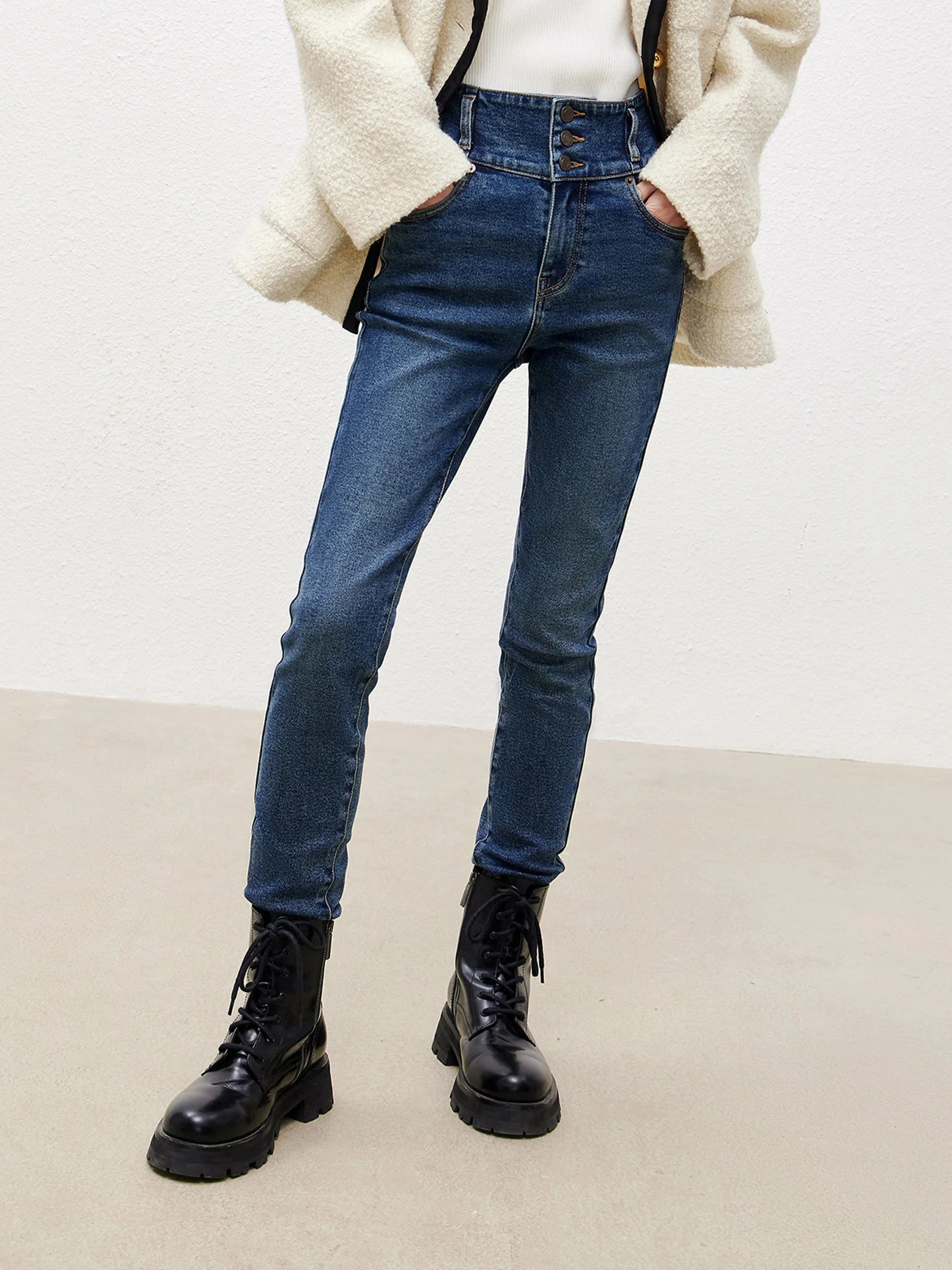 Wide Waistband Jeans in Skinny sold by Mo&Co