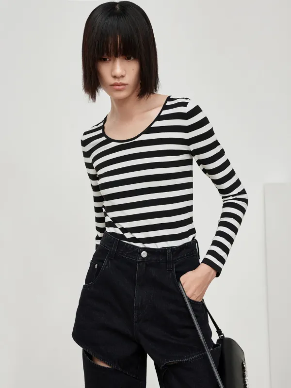Crewneck Striped Knit Top sold by Mo&Co
