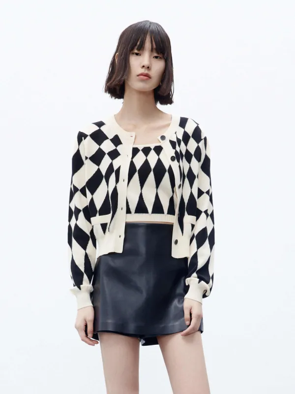 Argyle Check Cardigan with Vest sold by Mo&Co