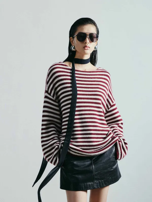 Drop Shoulder Striped Sweater sold by Mo&Co