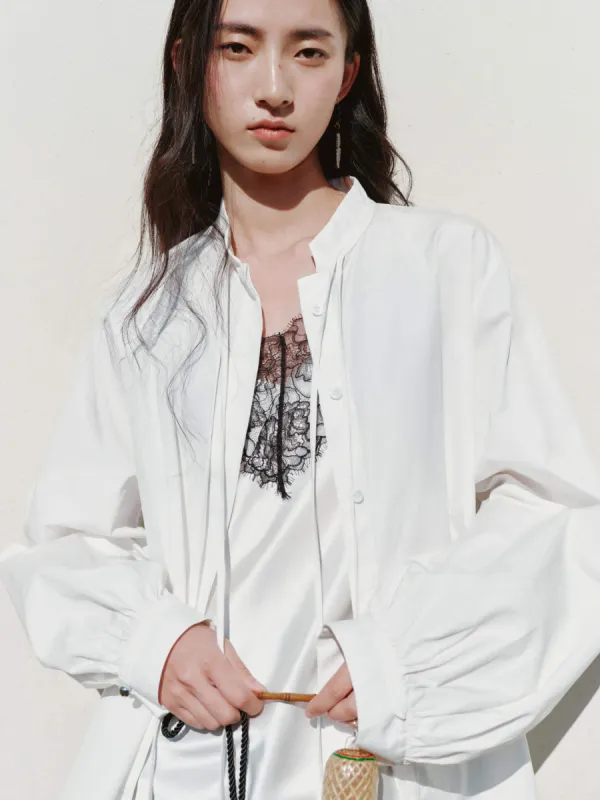 Balloon Sleeve Tie Shirt sold by Mo&Co