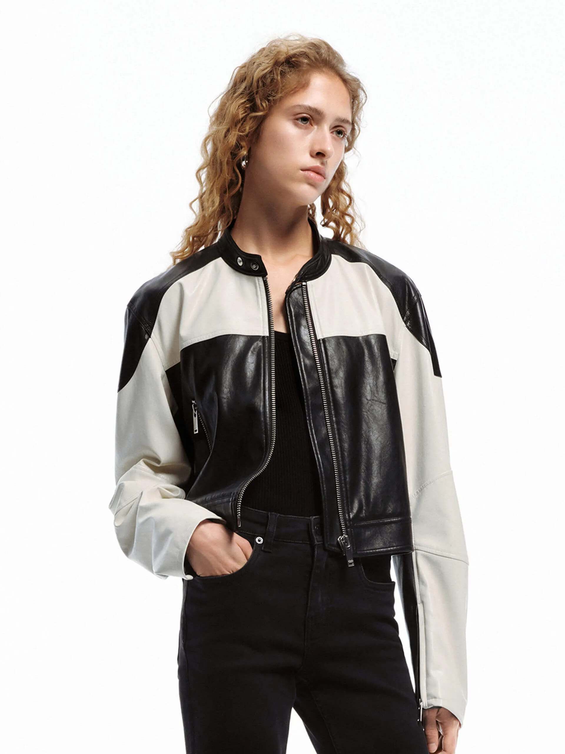 PU Leather Contrast Jacket sold by Mo&Co product image thumbnail 2