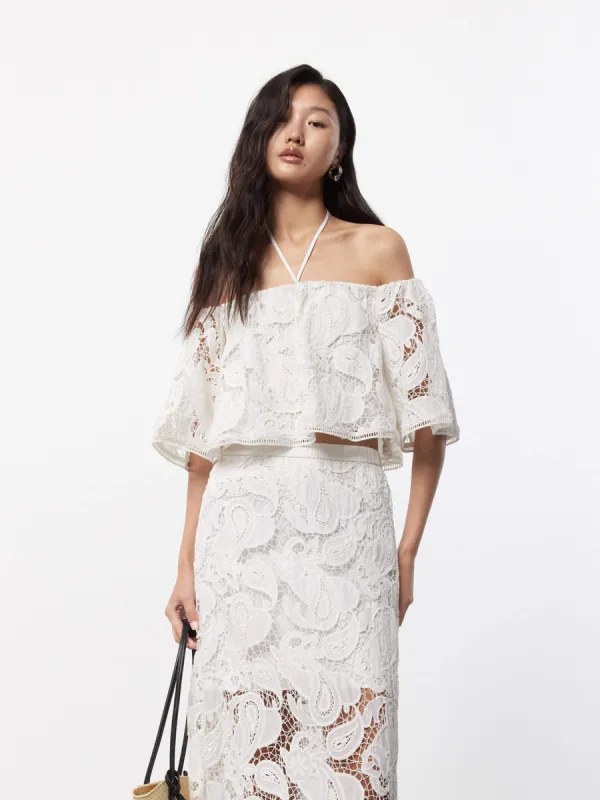 Off Shoulder Lace Blouse sold by Mo&Co