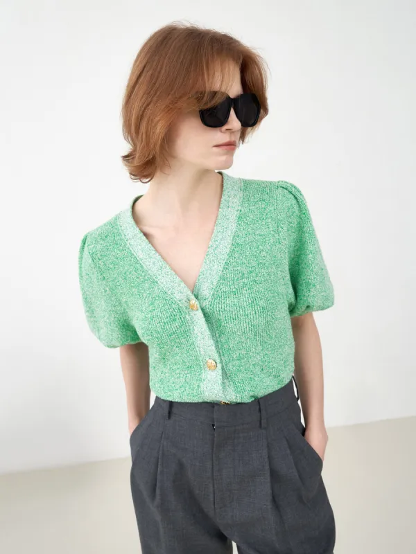 Wool Blend Puff Sleeve Top sold by Mo&Co