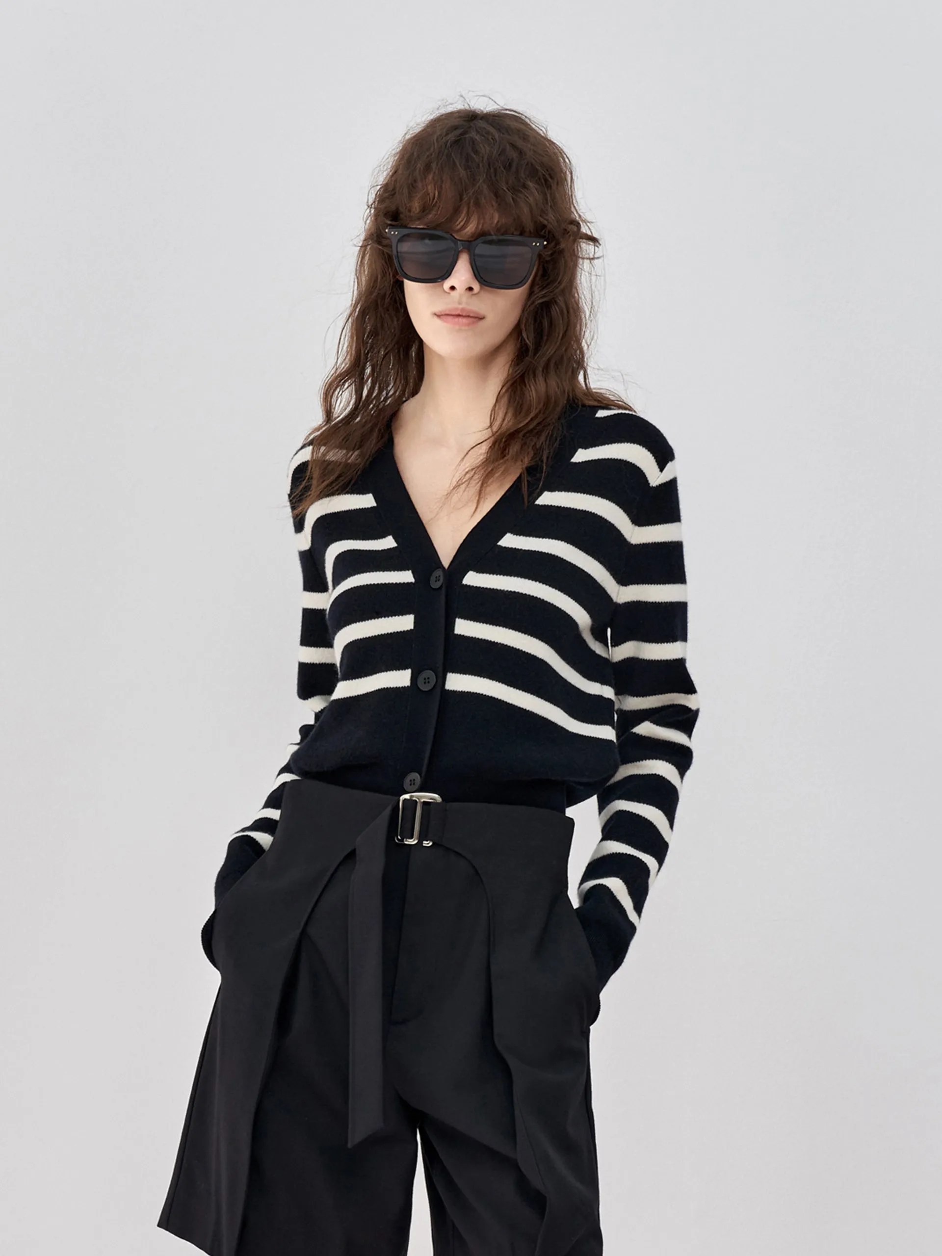 Wool Striped Knit Cardigan sold by Mo&Co