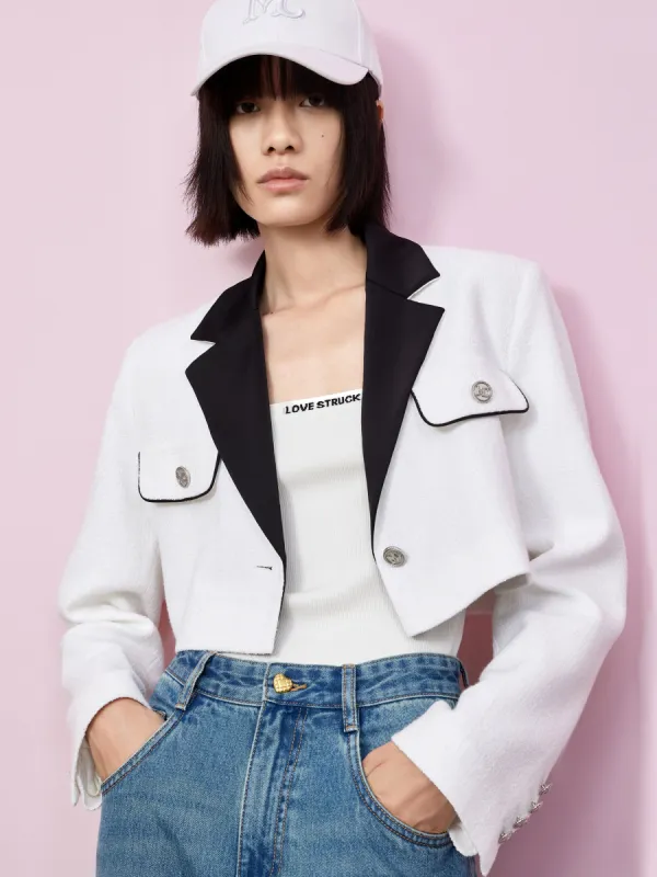 Contrast Textured Crop Blazer sold by Mo&Co