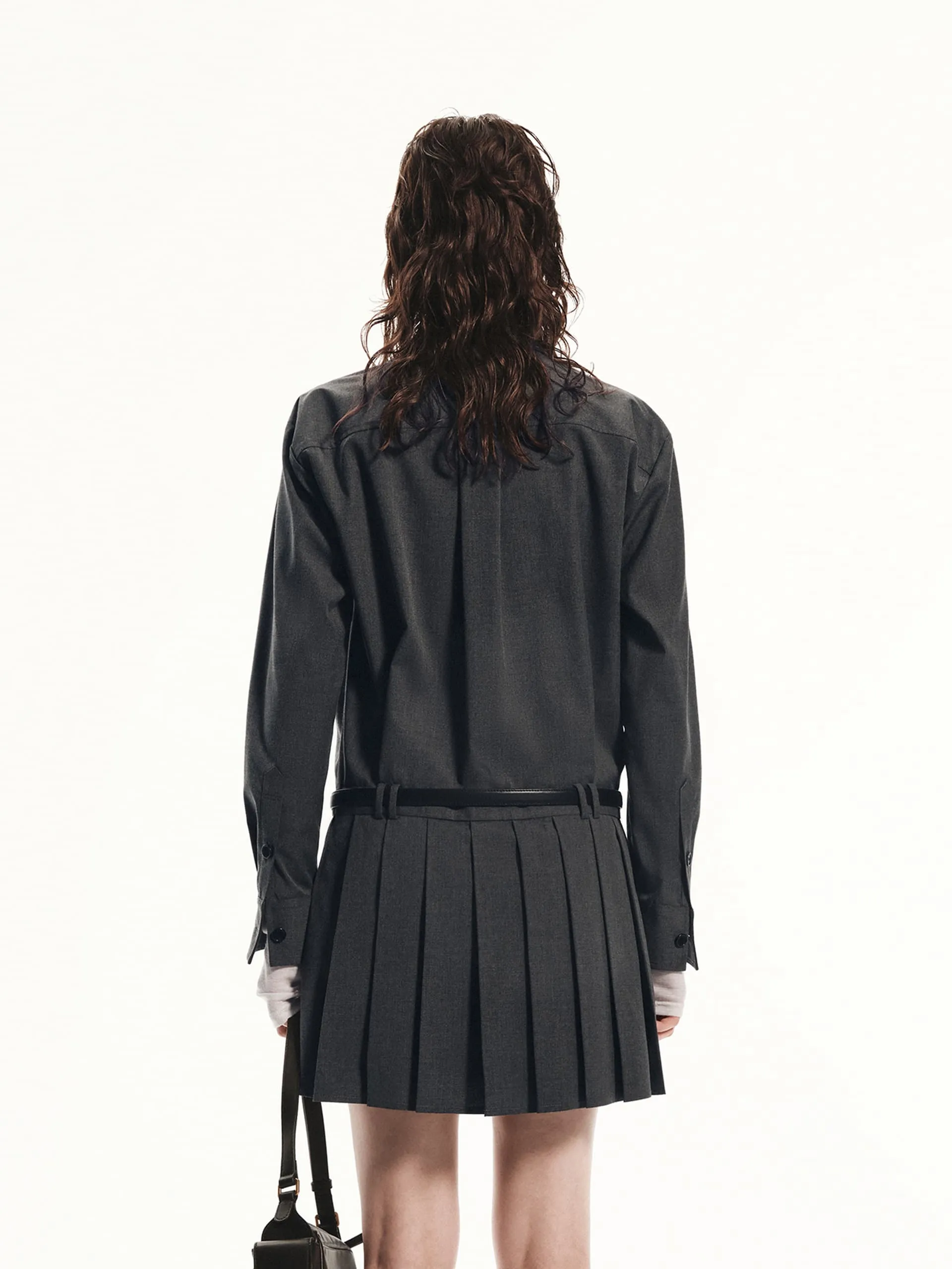 Pleated Mini Shirt Dress sold by Mo&Co product image thumbnail 3