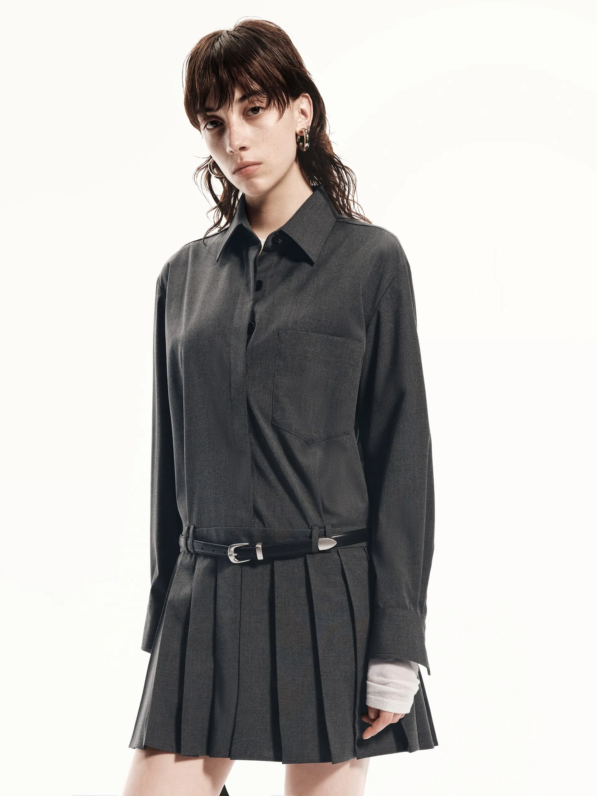 Pleated Mini Shirt Dress sold by Mo&Co product image thumbnail 2