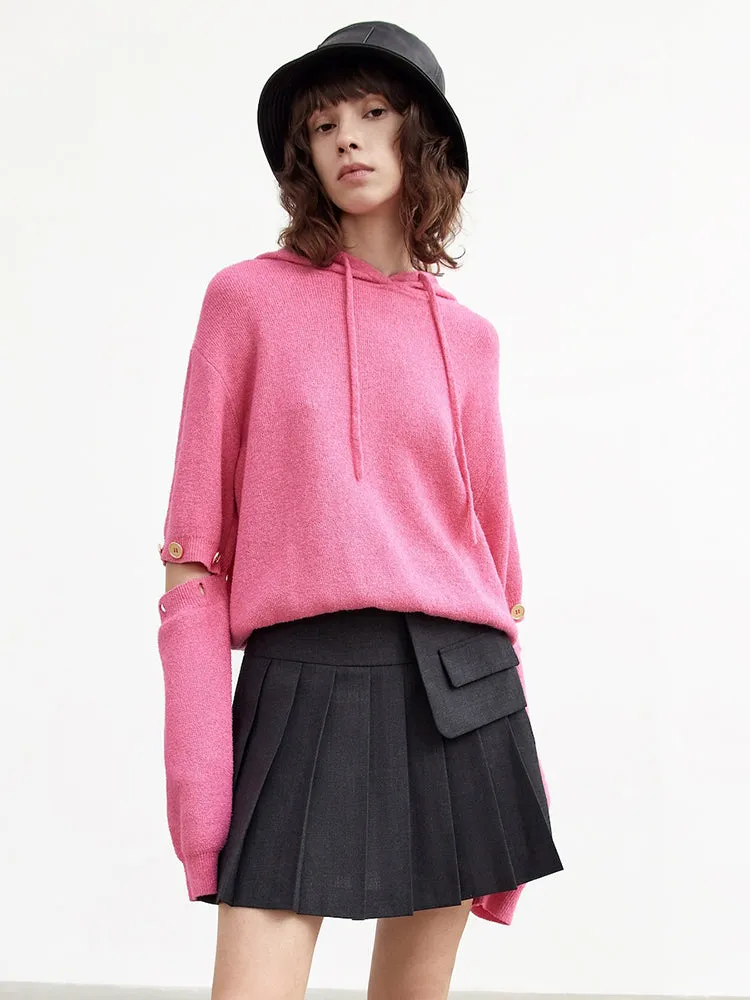 Hooded Knit Top with Cut-out on Sleeves sold by Mo&Co
