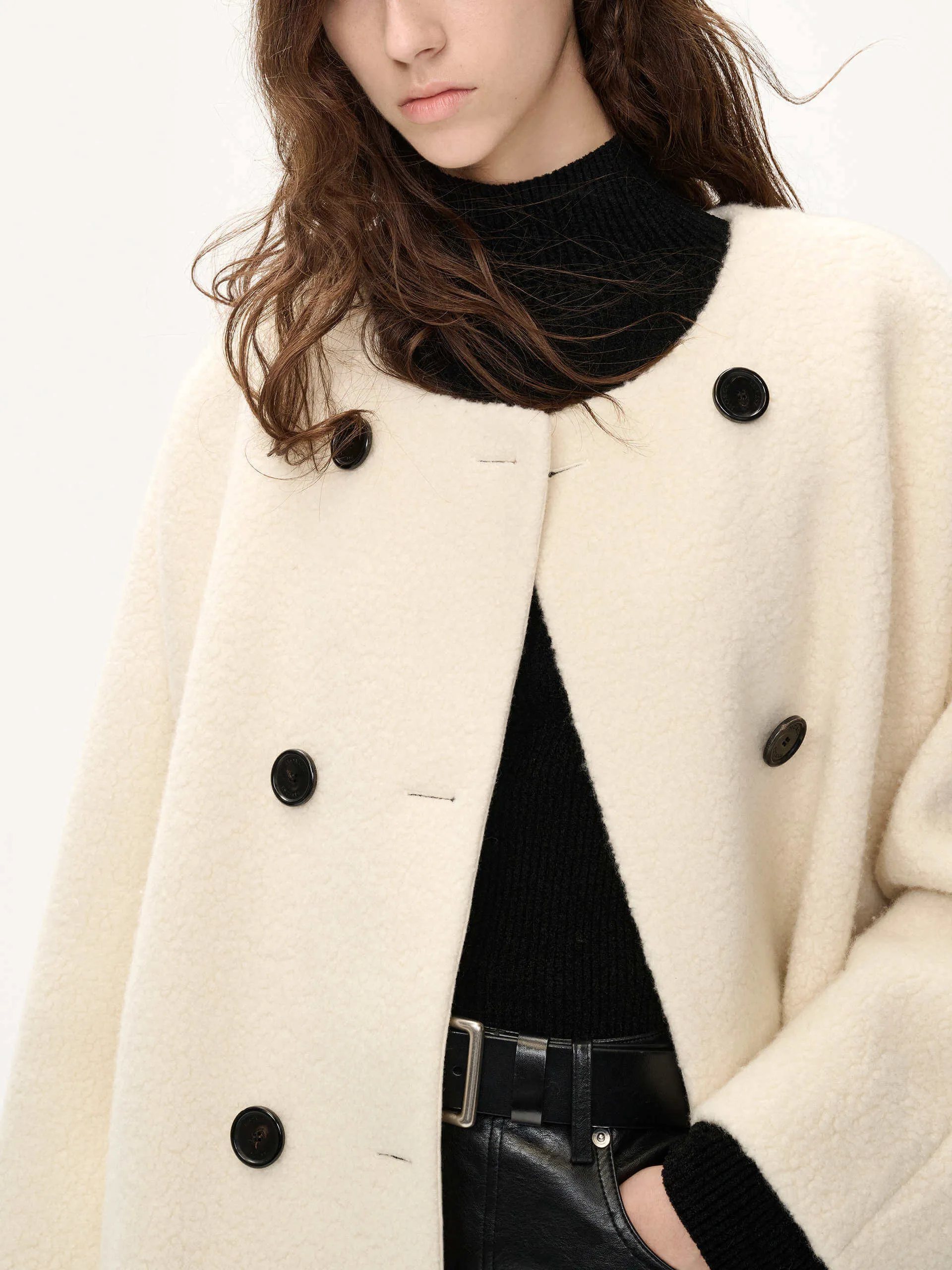 Collarless Design Fuzzy Coat sold by Mo&Co product image thumbnail 3