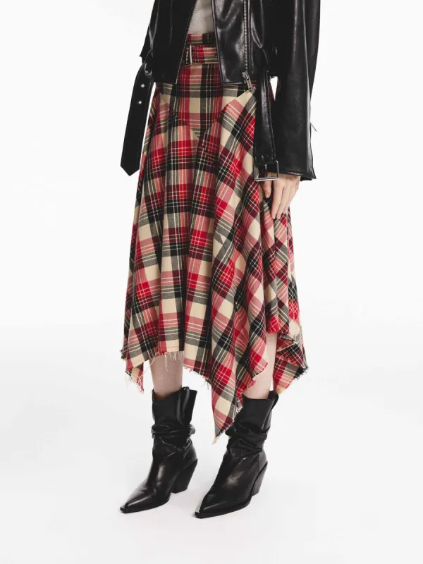 Asymmetrical Hem Plaid Skirt sold by Mo&Co