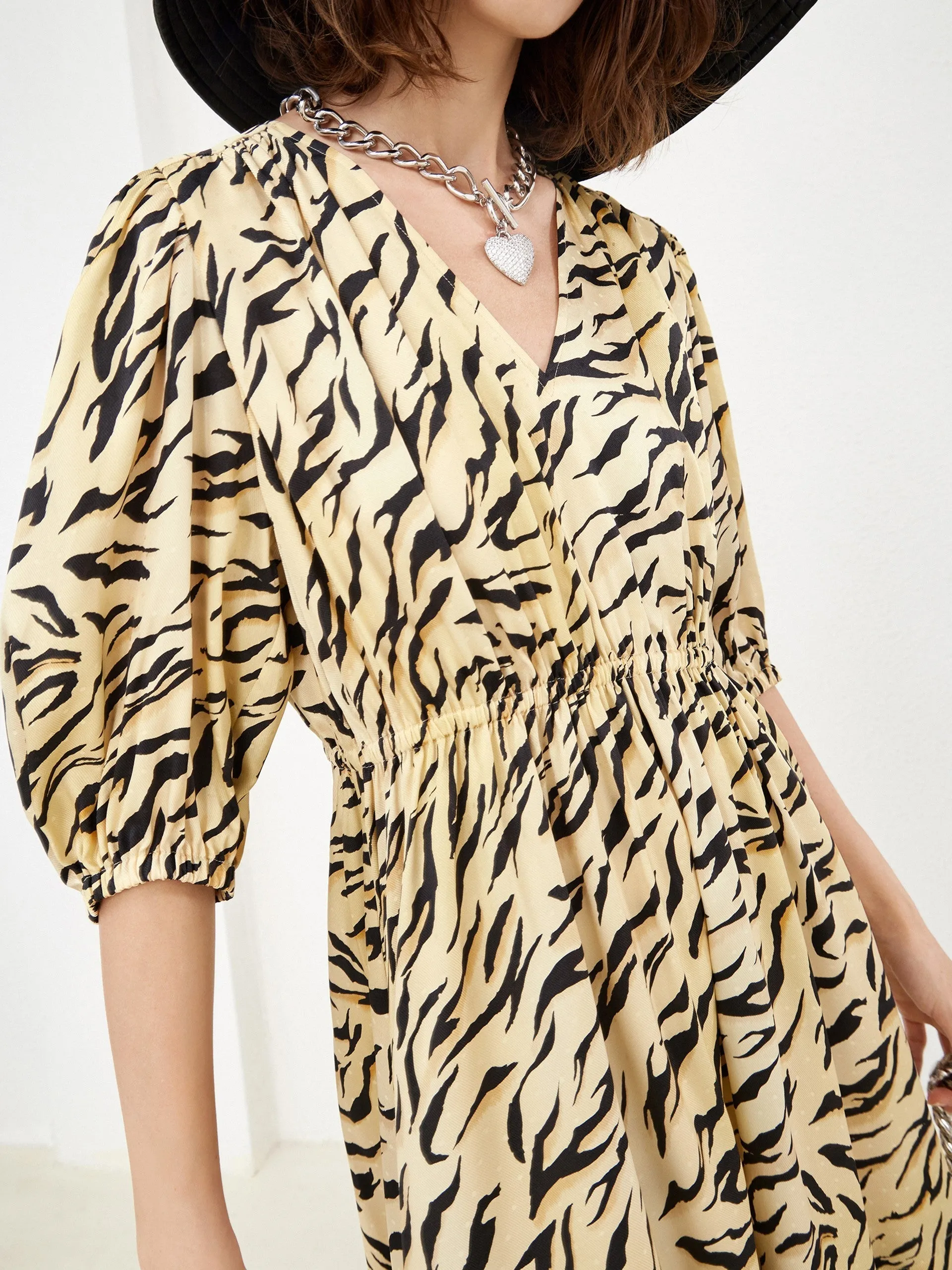 V Neck Tiger Print Dress sold by Mo&Co product image thumbnail 3