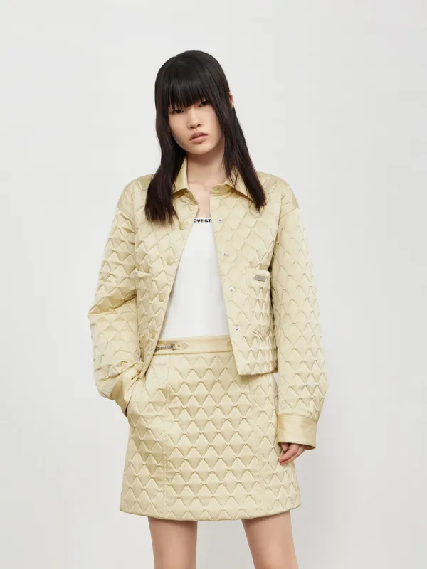 Geometric Quilted Cropped Jacket sold by Mo&Co