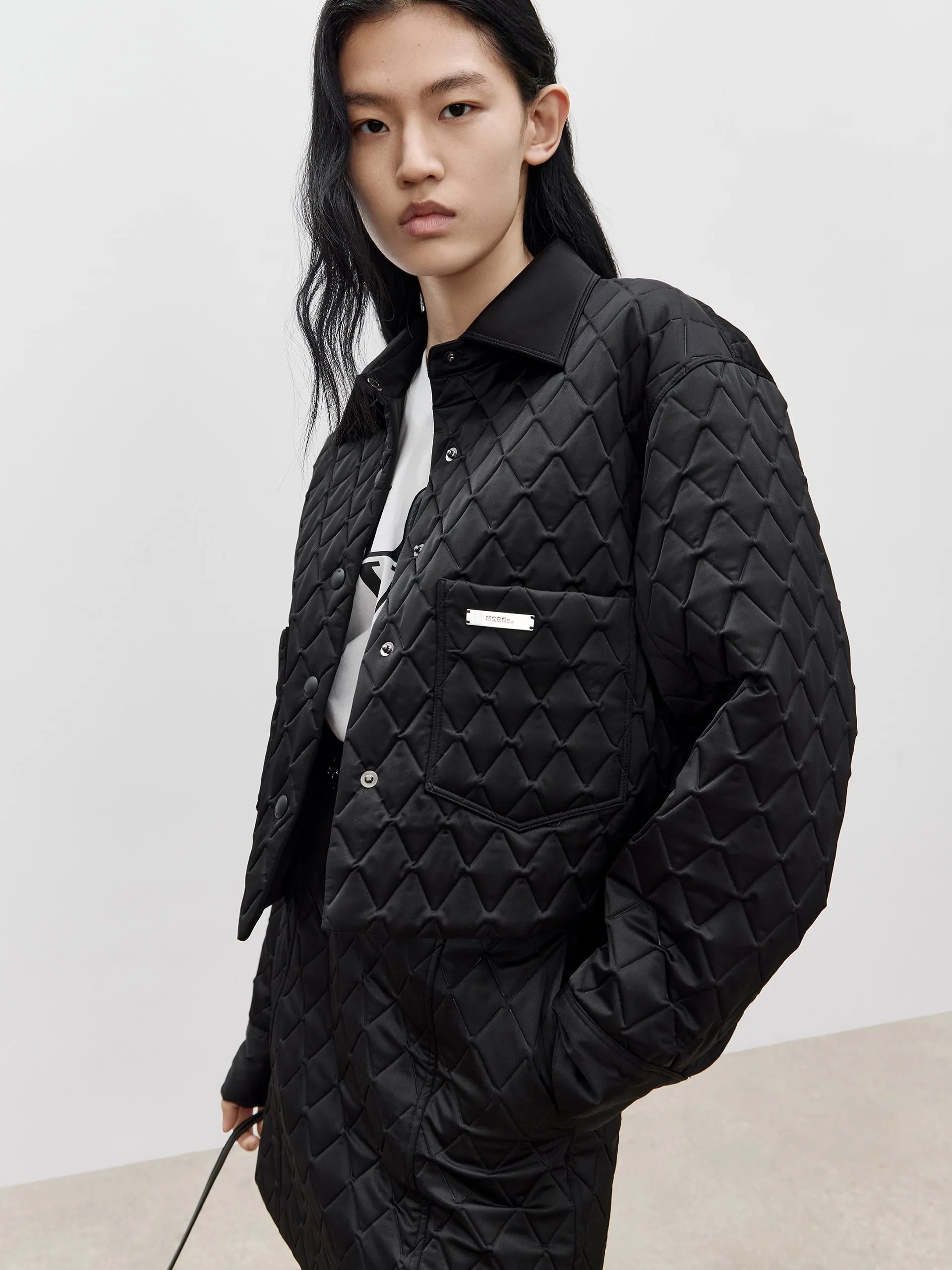 Geometric Quilted Cropped Jacket sold by Mo&Co product image thumbnail 3
