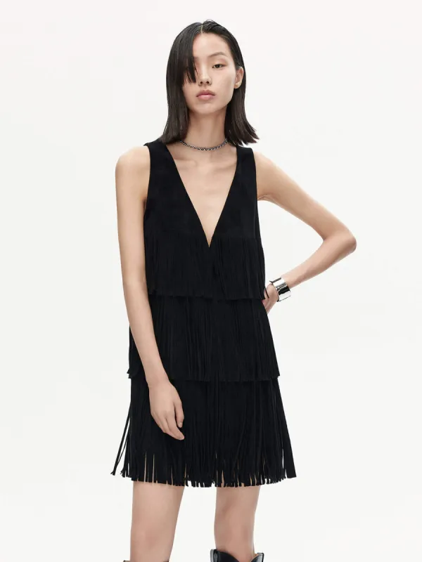 Fringed Detail Mini Dress sold by Mo&Co