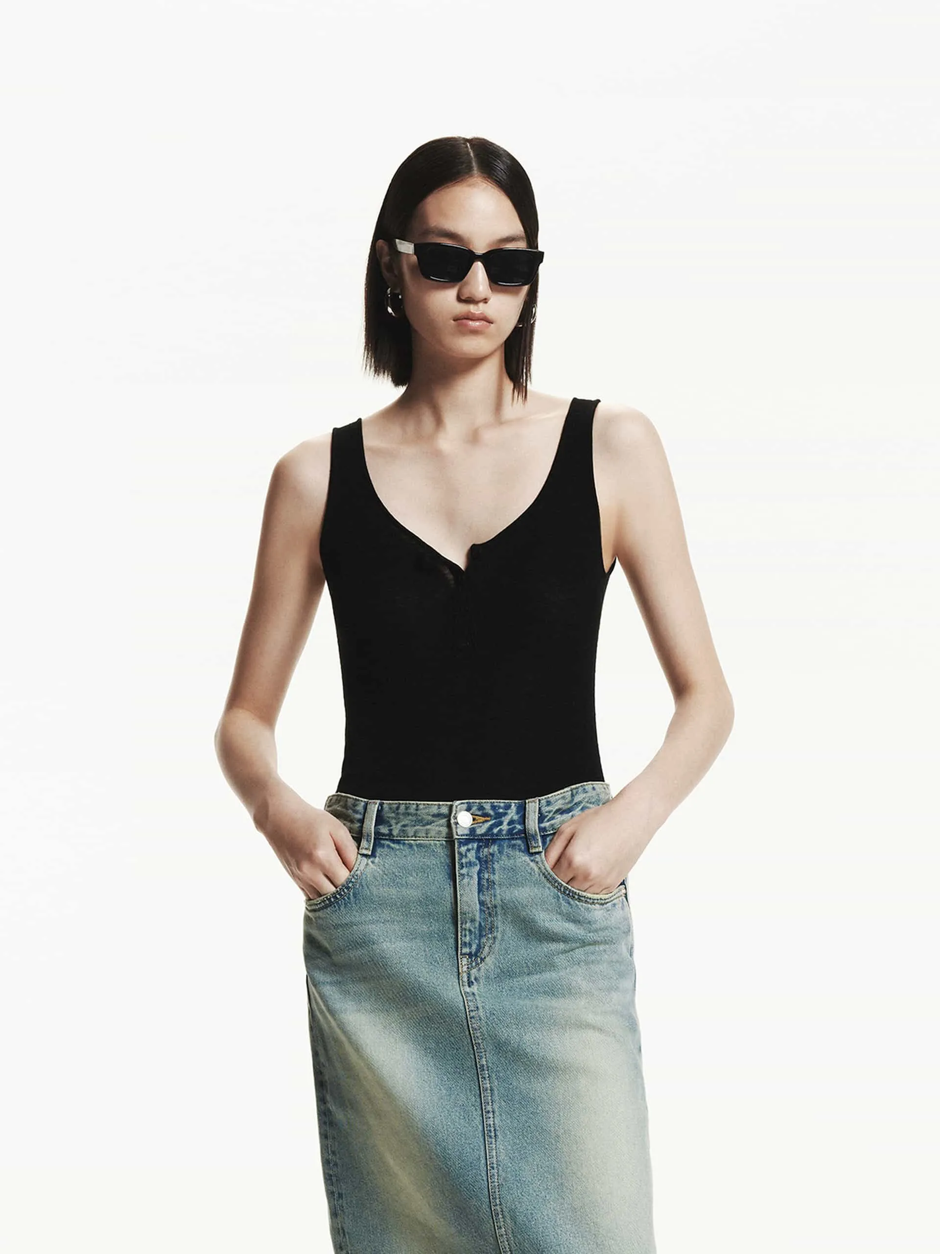 Half Button Wool Tank sold by Mo&Co product image thumbnail 2