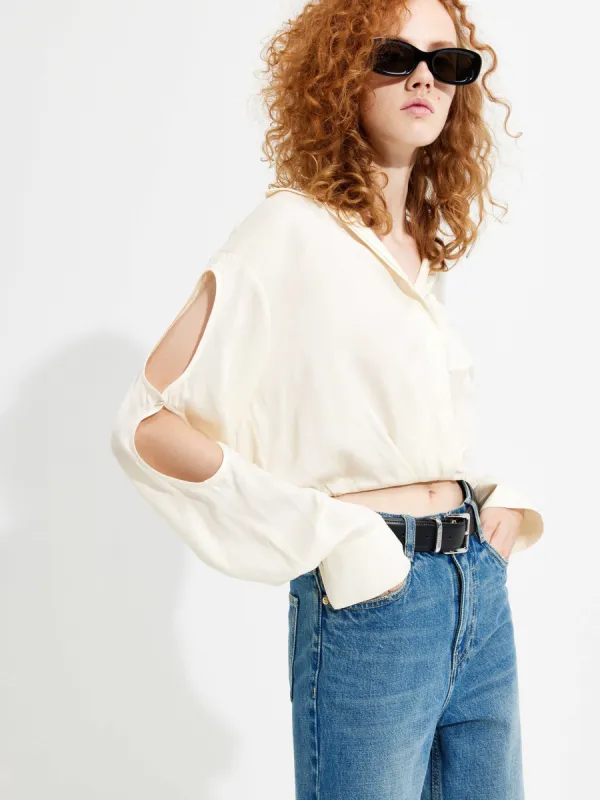 Cutout Sleeve Cropped Top sold by Mo&Co