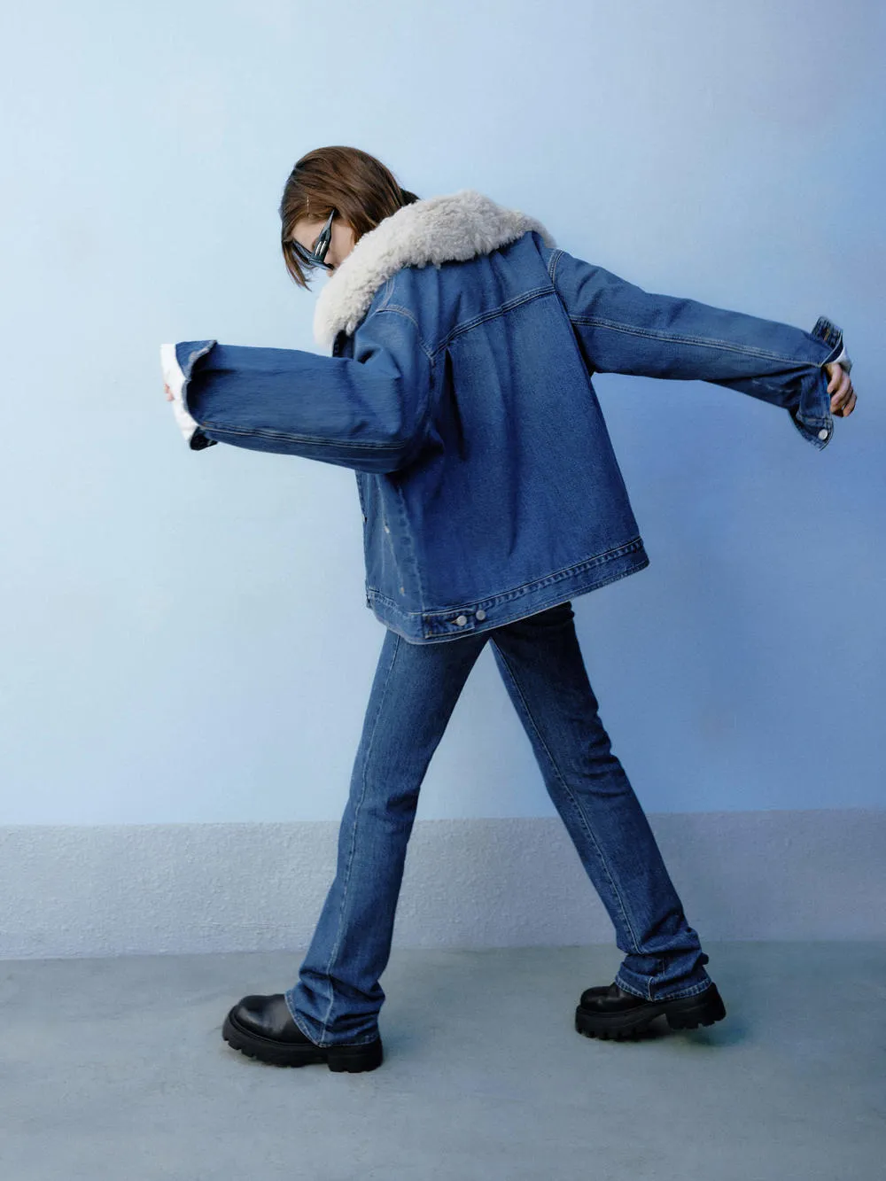 Fuzzy Collar Denim Jacket sold by Mo&Co product image thumbnail 5