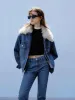 Fuzzy Collar Denim Jacket sold by Mo&Co
