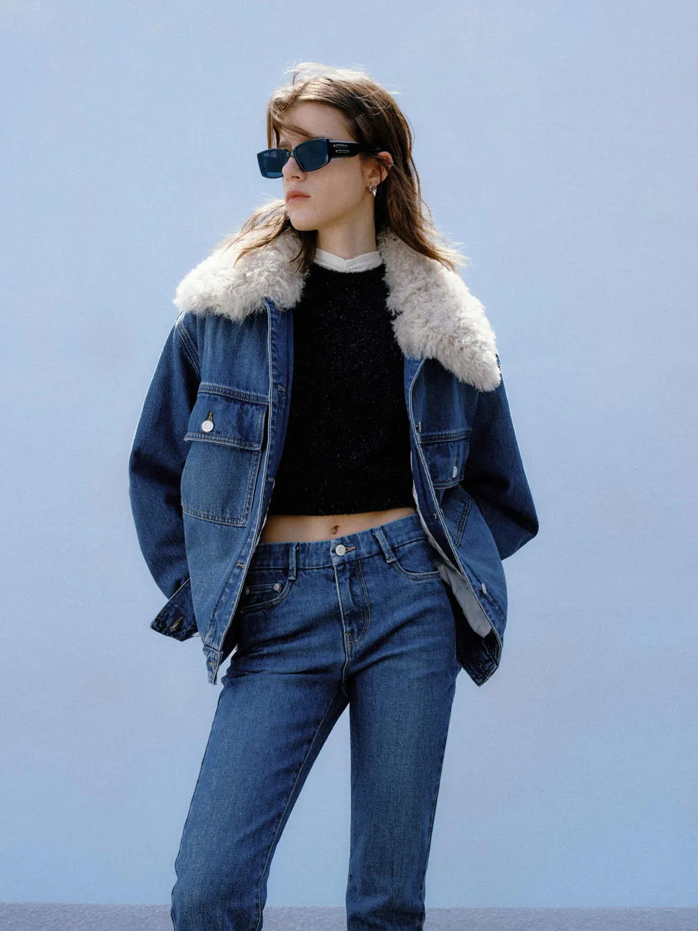 Fuzzy Collar Denim Jacket sold by Mo&Co product image thumbnail 3