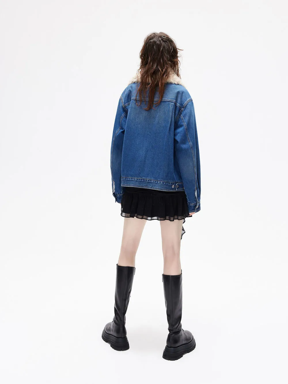 Fuzzy Collar Denim Jacket sold by Mo&Co product image thumbnail 2