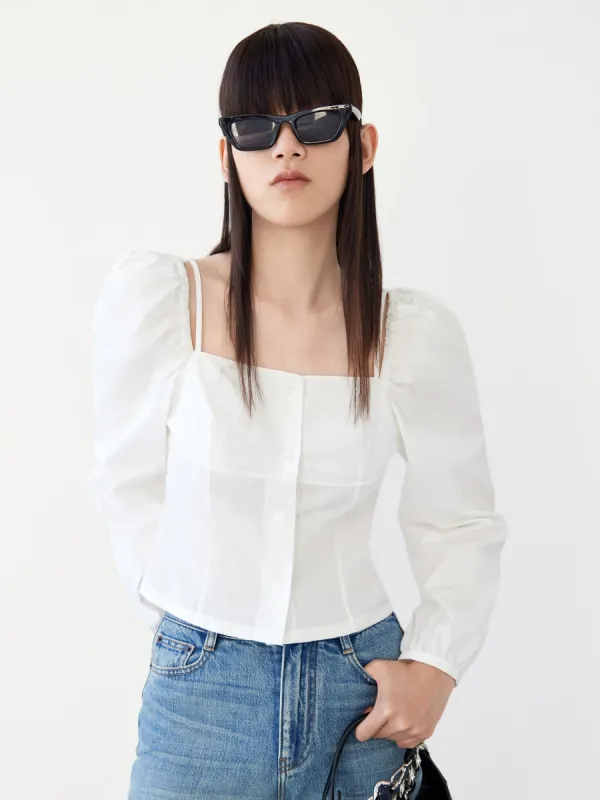 Cotton Puff-sleeve Cami Top sold by Mo&Co