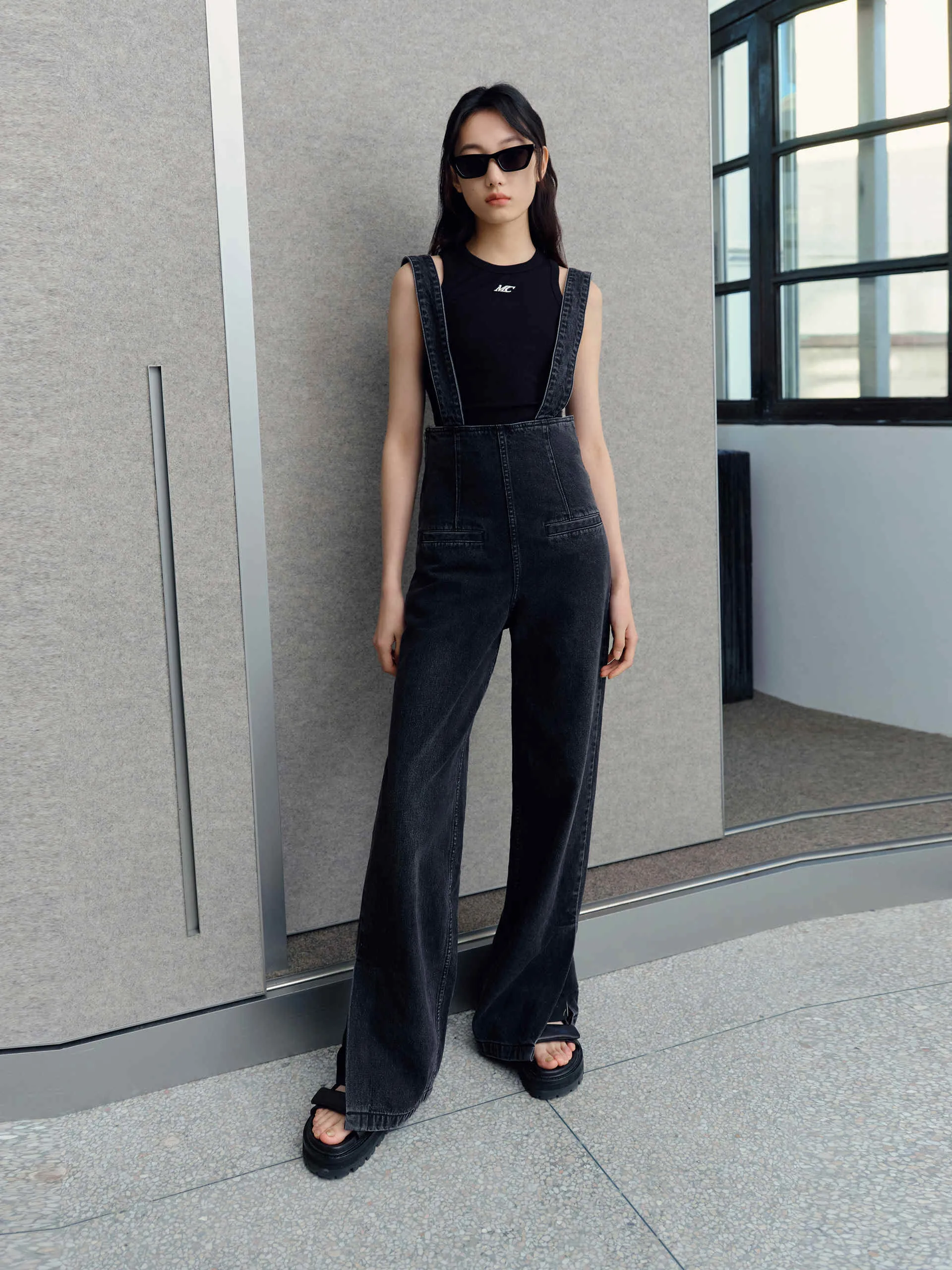 Cotton Slit Denim Jumpsuit sold by Mo&Co