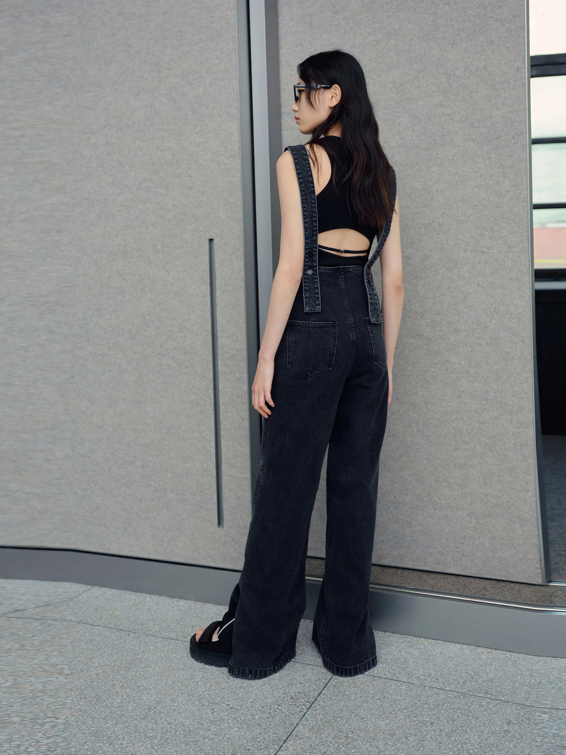 Cotton Slit Denim Jumpsuit sold by Mo&Co product image thumbnail 2