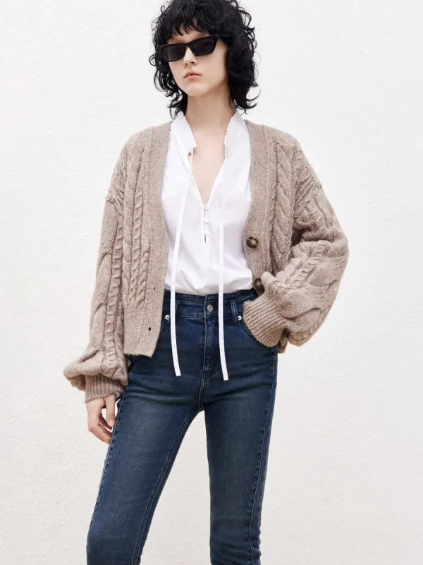 Wool Blend Cable Knit Cardigan sold by Mo&Co