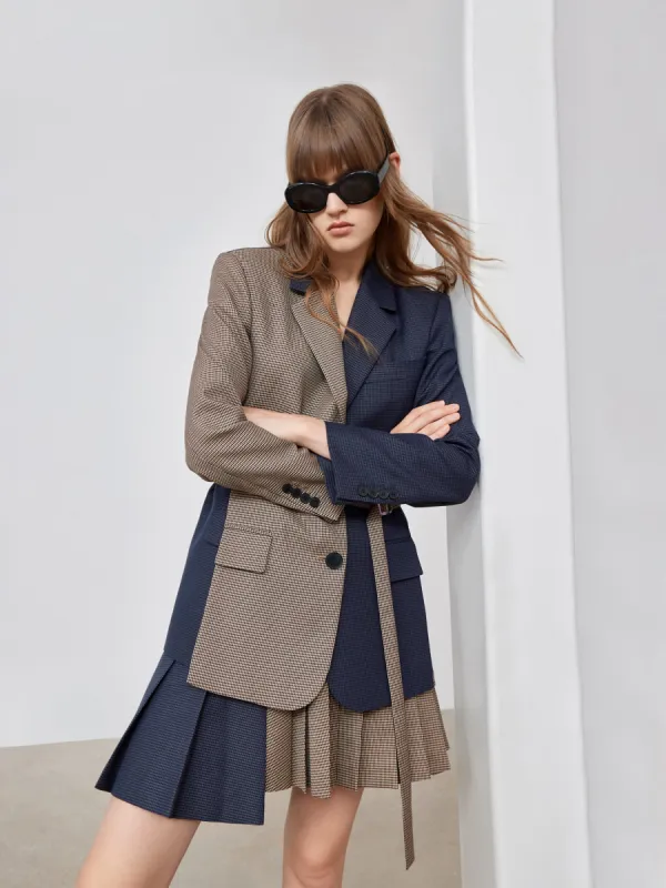 Contrast Houndstooth Belted Blazer sold by Mo&Co