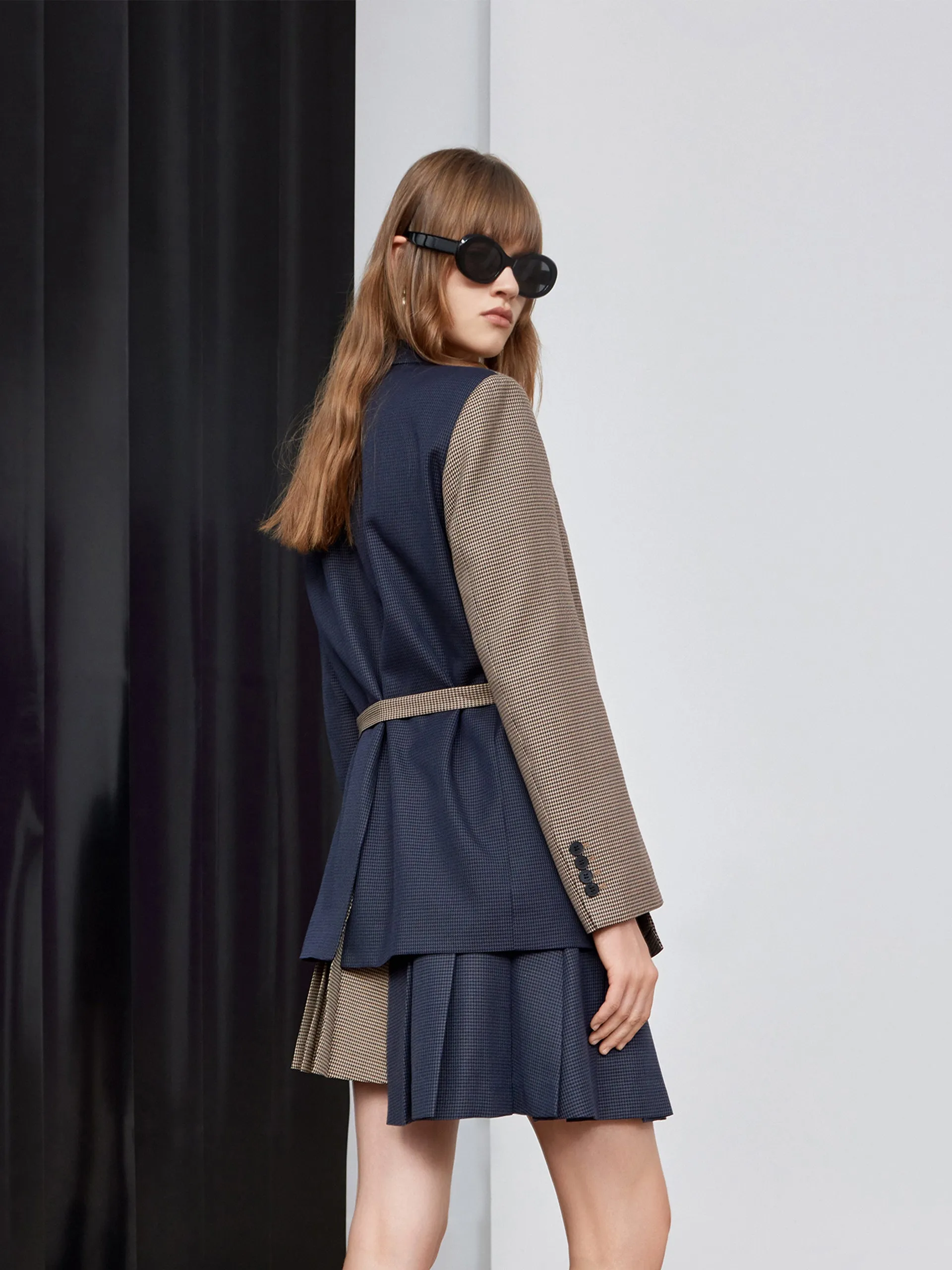 Contrast Houndstooth Belted Blazer sold by Mo&Co product image thumbnail 4