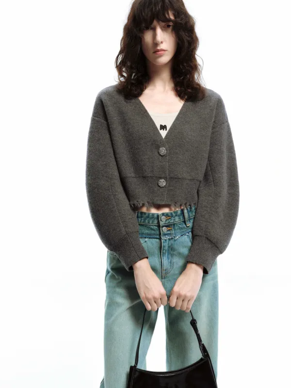 Cropped Raw Hem Cardigan sold by Mo&Co