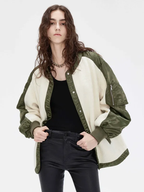 Patchwork Detail Wool Jacket sold by Mo&Co