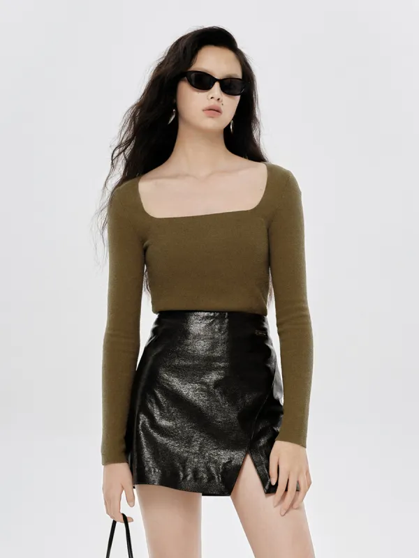 Square Neck Slim Fit Knit Top sold by Mo&Co