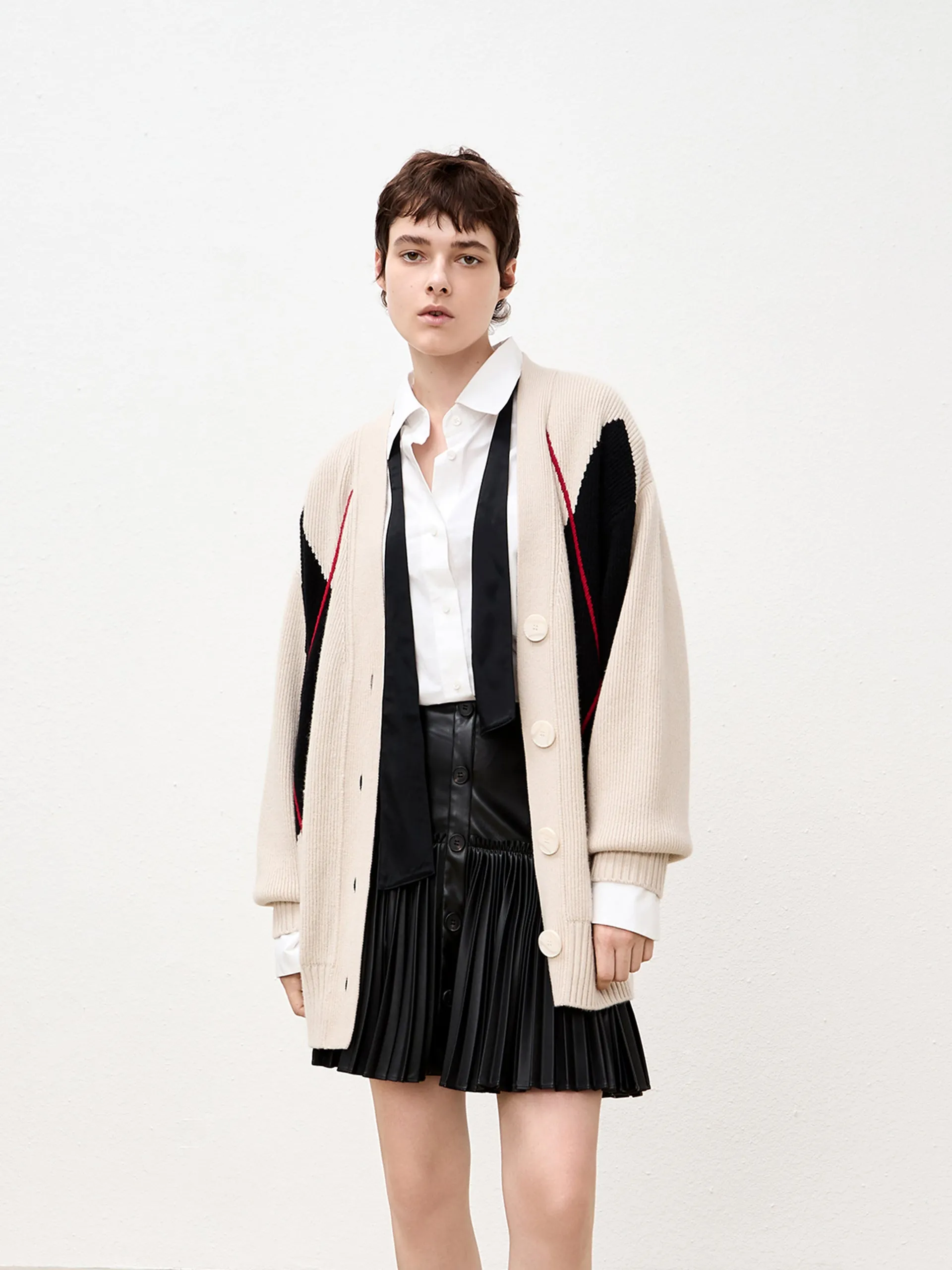 Wool Blend Diamond Graphic Cardigan sold by Mo&Co product image thumbnail 2