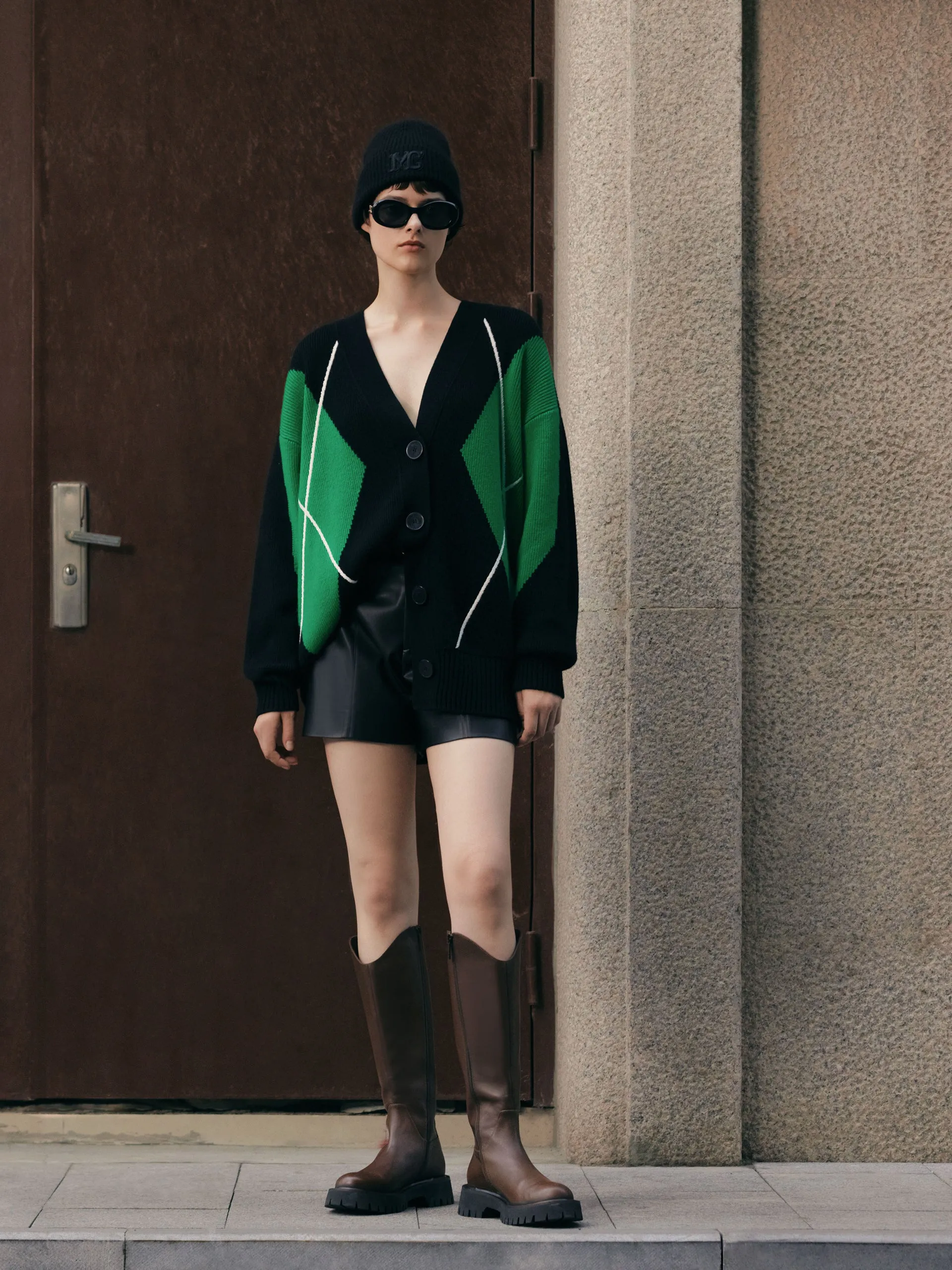 Wool Blend Diamond Graphic Cardigan sold by Mo&Co product image thumbnail 3