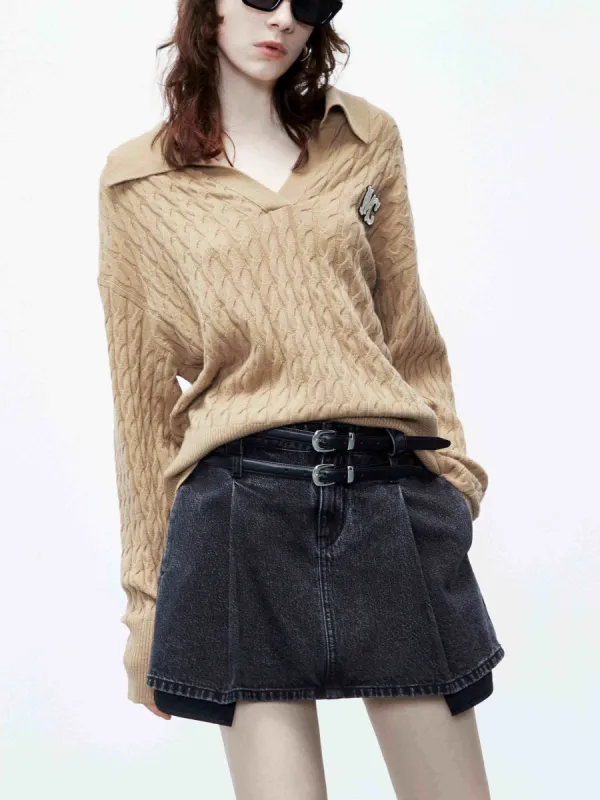 Cable Textured Wool Sweater sold by Mo&Co