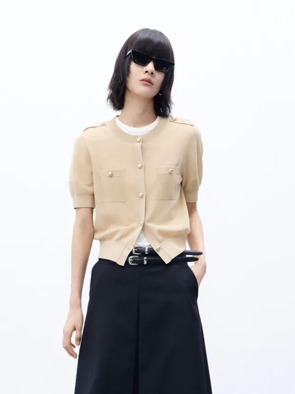 Cropped Metal Button Cardigan sold by Mo&Co