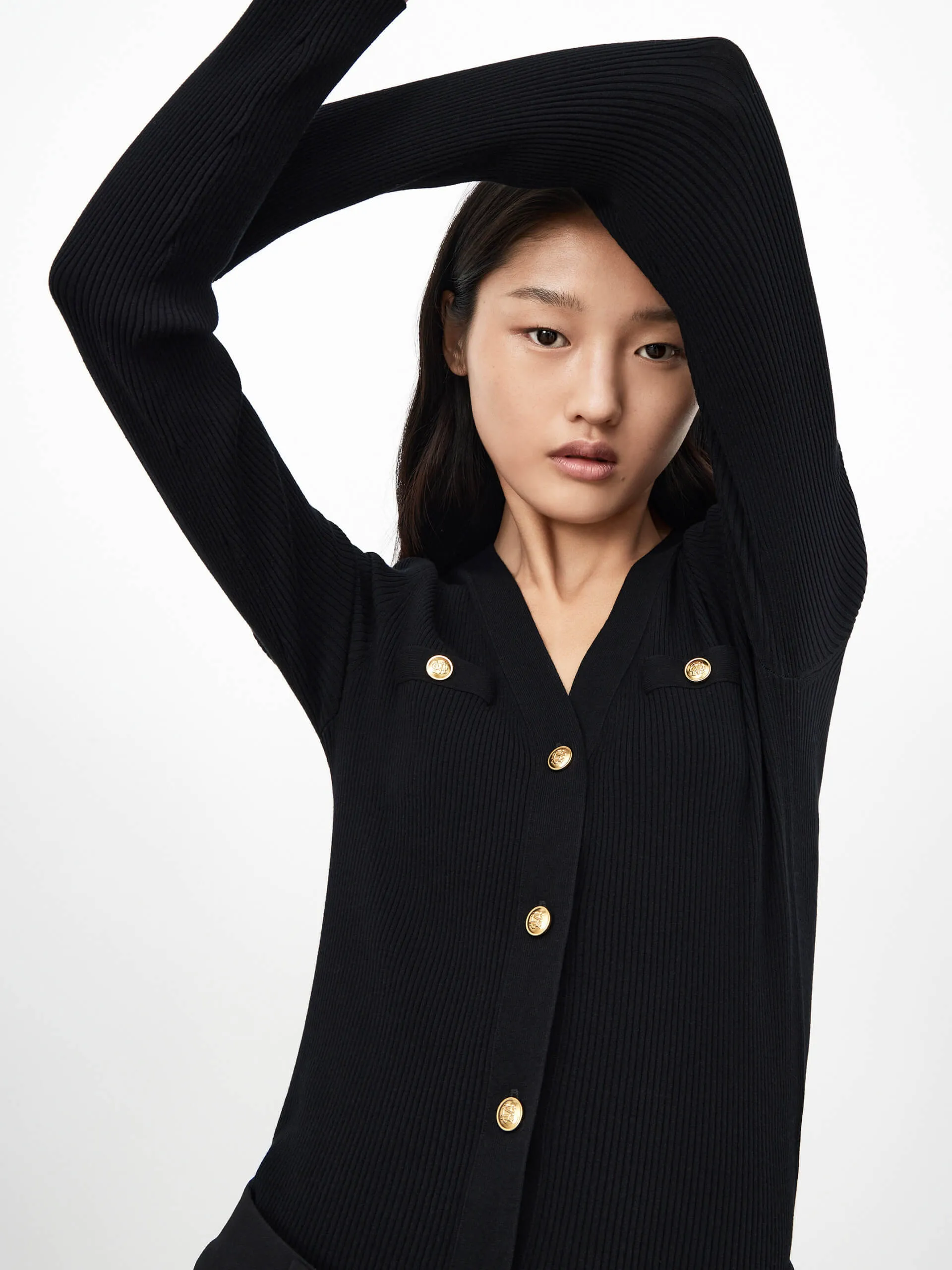 V Neck Rib Knit Cardigan sold by Mo&Co