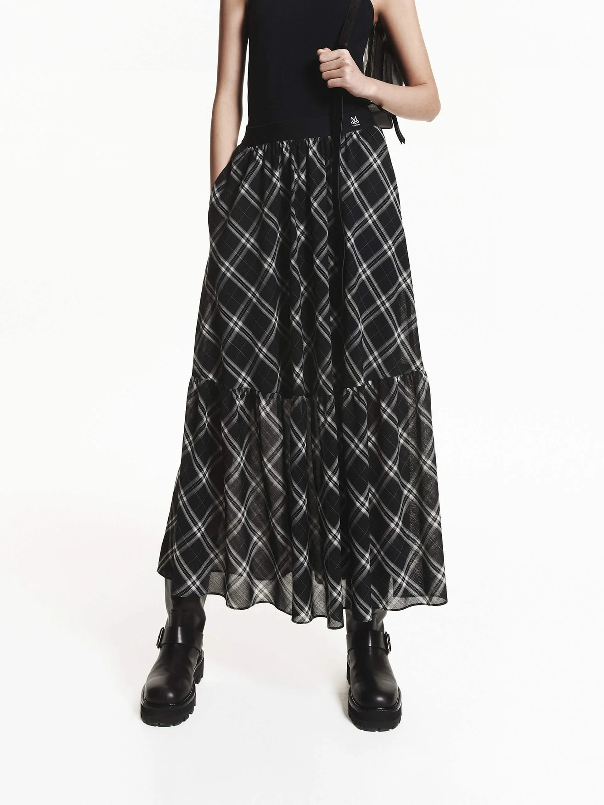 Wool Blend Plaid Skirt sold by Mo&Co