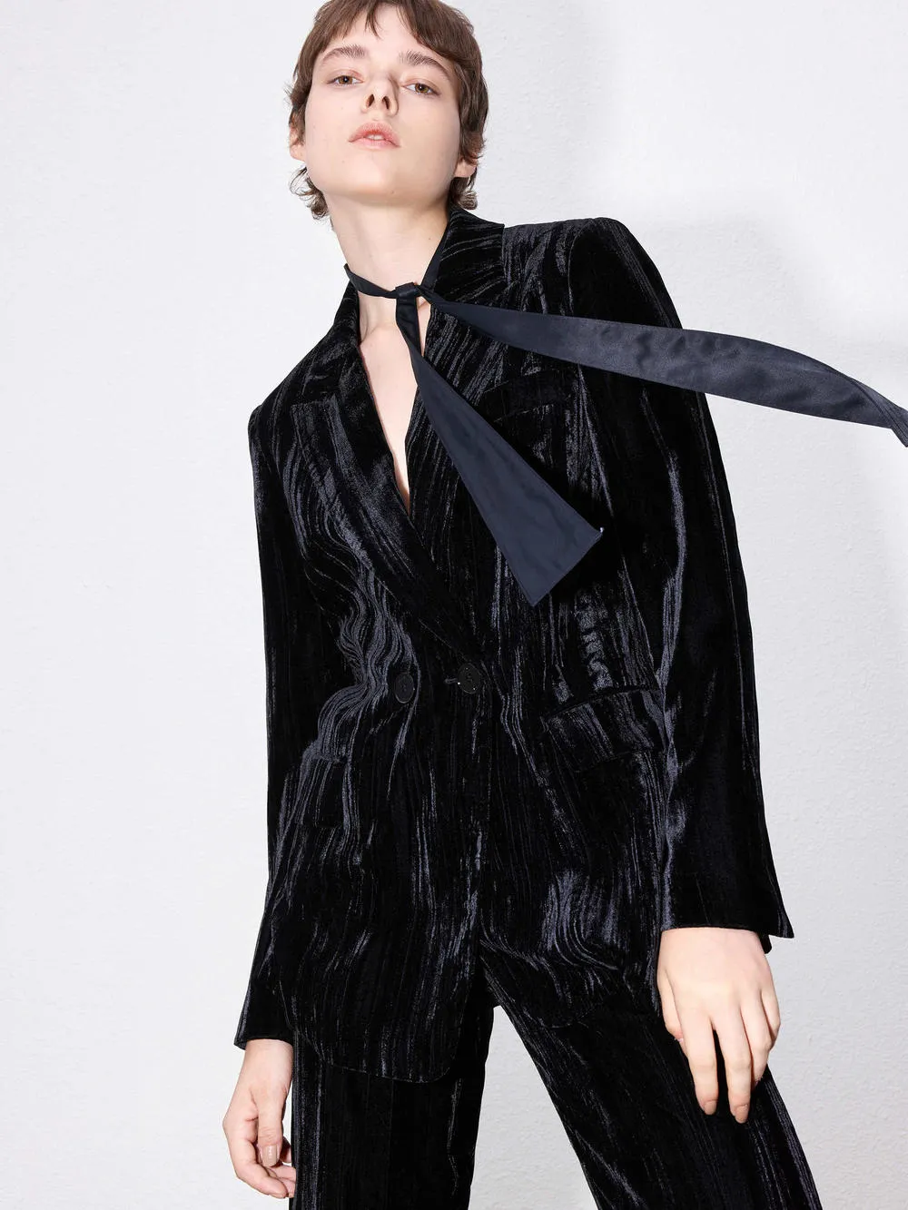 Double Breasted Velvet Blazer sold by Mo&Co product image thumbnail 2